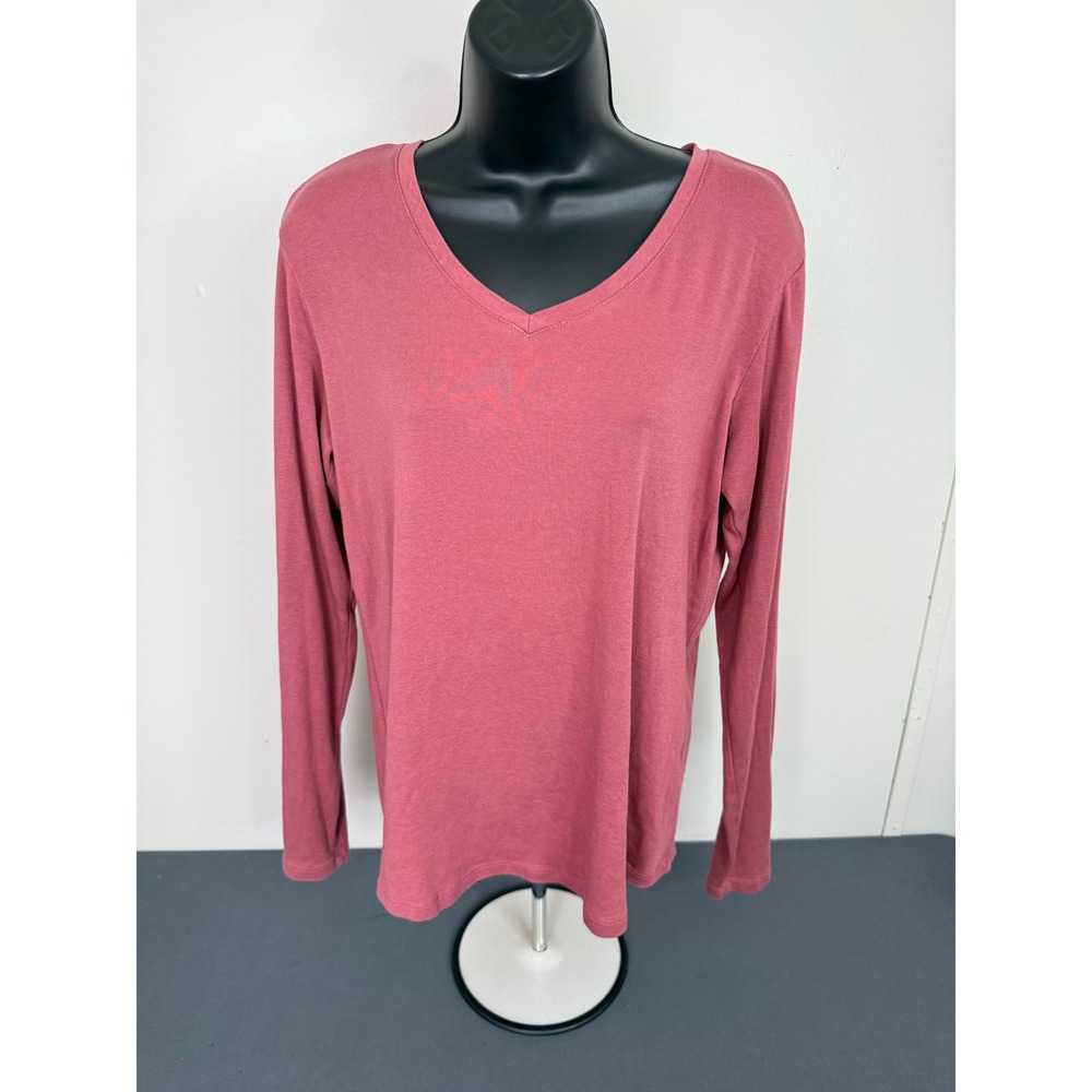 Eddie Bauer Shirt Womens L Pink V-Neck Long Sleeve Cotton Modal ELT1966S Top